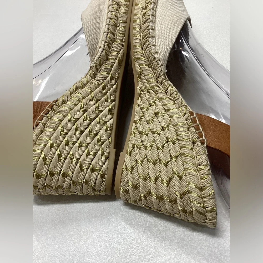 Tory Burch Espardille Beige Wedge Sandal Women's Size 10